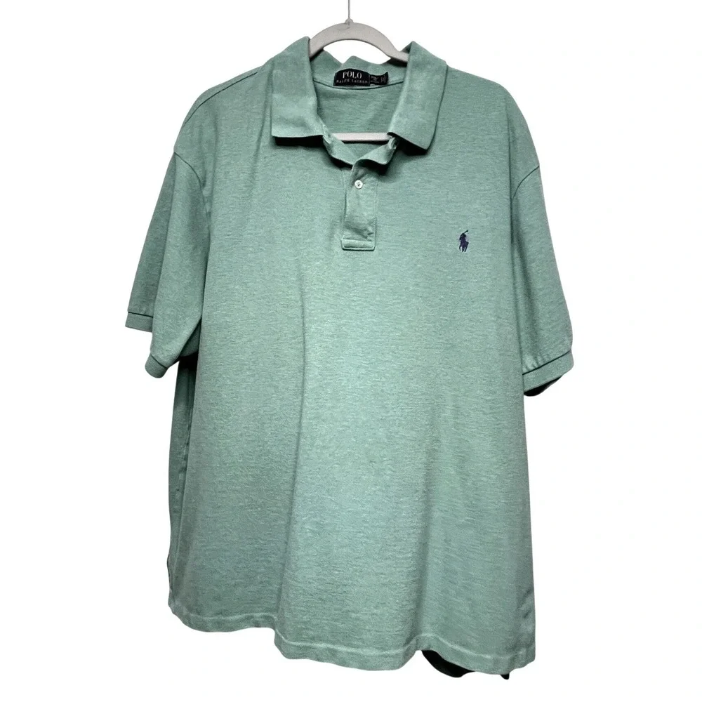 Polo Ralph Lauren Mens 2XB Green Short Sleeve Pique Polo Purple Pony Logo Shirt